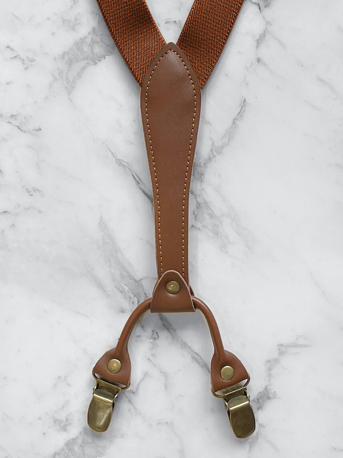 Tan Slimline Leather Trim Suspenders & Woollen Bow Tie Set