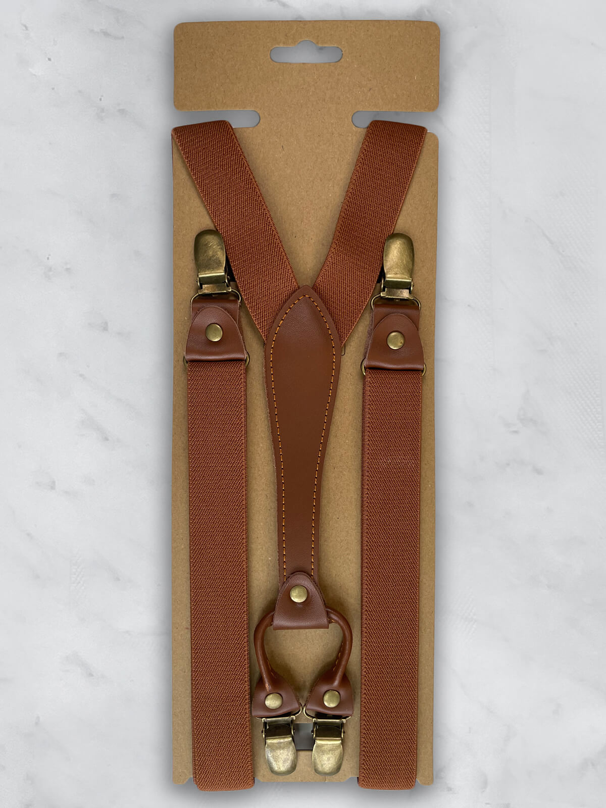 Tan Slimline Leather Trim Suspenders & Woollen Bow Tie Set