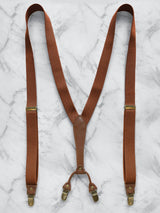 Tan Slimline Leather Trim Suspenders & Woollen Bow Tie Set