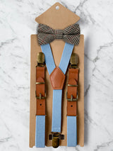 Kids Baby Blue Suspenders & Wool Bow Tie Set