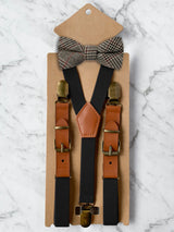 Kids Black Suspenders & Wool Bow Tie Set