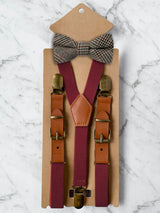 Kids Burgundy Suspenders & Wool Bow Tie Set
