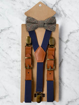 Kids Navy Suspenders & Wool Bow Tie Set