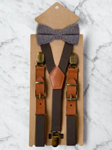 Kids Chocolate Brown Suspenders & Wool Bow Tie Set