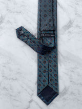 Teal Medallion Patterned 100% Silk Tie