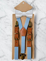 Kids Baby Blue Suspenders & Wool Bow Tie Set