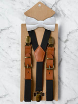 Kids Black Suspenders & Wool Bow Tie Set