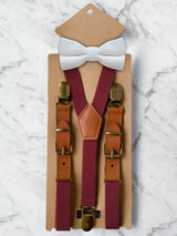 Kids Burgundy Suspenders & Wool Bow Tie Set