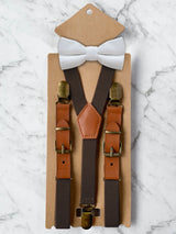 Kids Chocolate Brown Suspenders & Wool Bow Tie Set