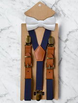 Kids Navy Suspenders & Wool Bow Tie Set
