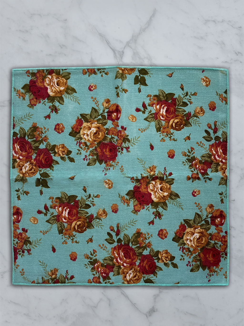Sky Blue Linen Floral Tie and Pocket Square Set