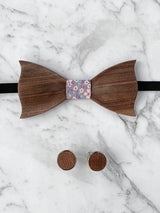 Cotton Walnut Wooden Bow Tie & Cufflinks Set