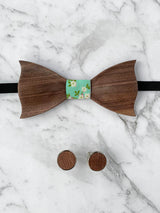 Cotton Walnut Wooden Bow Tie & Cufflinks Set