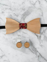Cotton Maple Wooden Bow Tie & Cufflinks Set