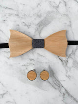 Cotton Maple Wooden Bow Tie & Cufflinks Set