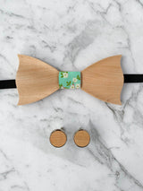 Cotton Maple Wooden Bow Tie & Cufflinks Set