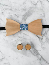 Cotton Maple Wooden Bow Tie & Cufflinks Set
