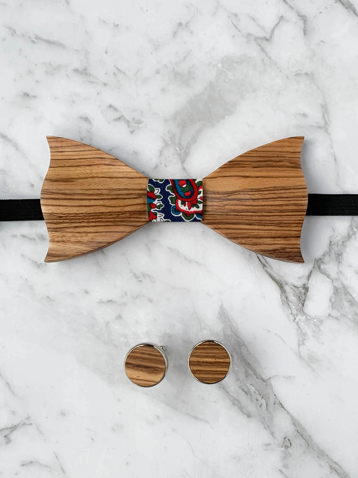 Cotton Zebra Wooden Bow Tie & Cufflinks Set