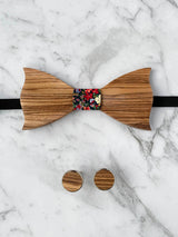 Cotton Zebra Wooden Bow Tie & Cufflinks Set