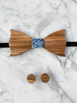 Cotton Zebra Wooden Bow Tie & Cufflinks Set