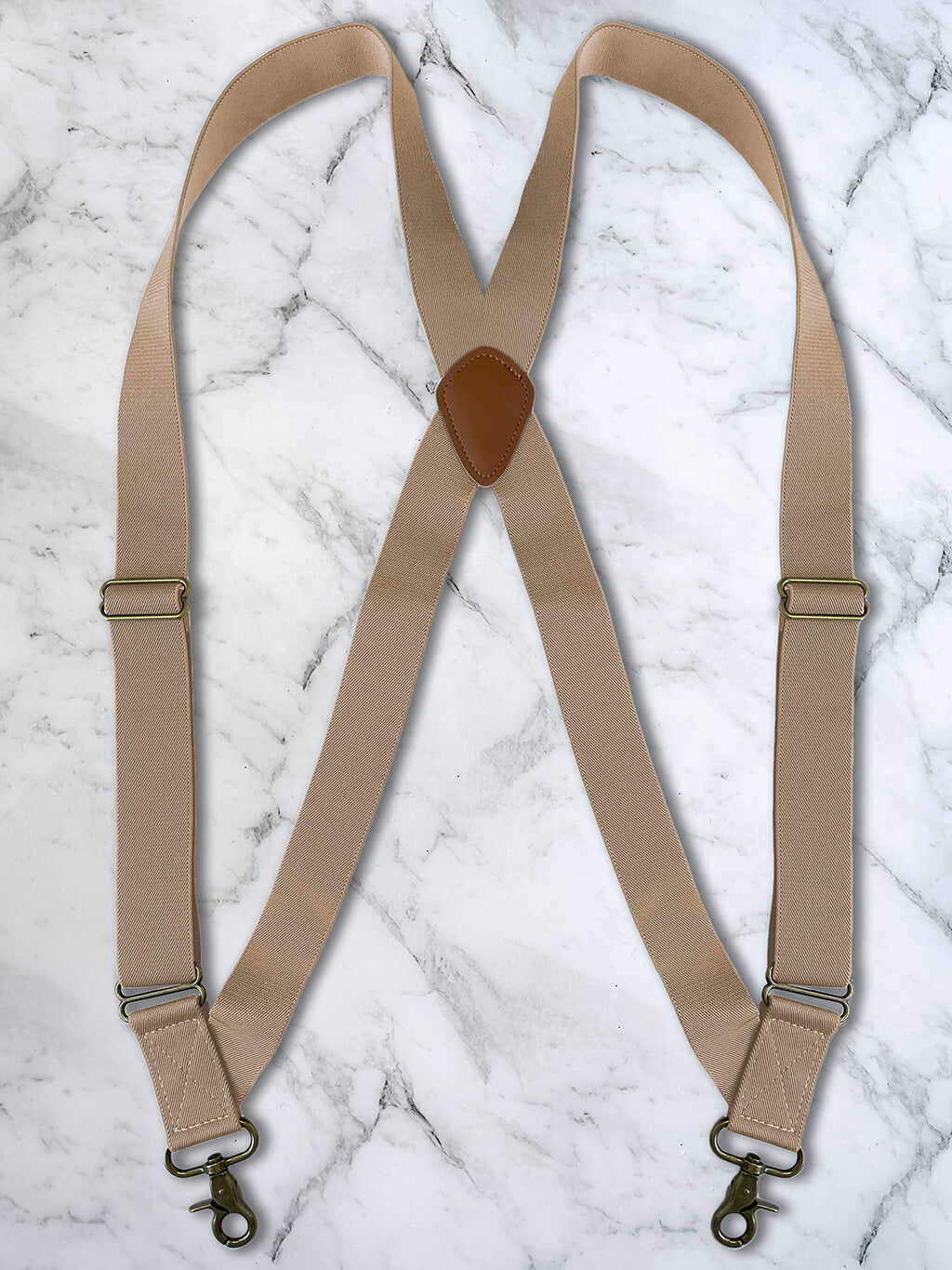 Oatmeal Side Trigger Snap X Back Leather Trim Suspenders Bowtie & Arrow
