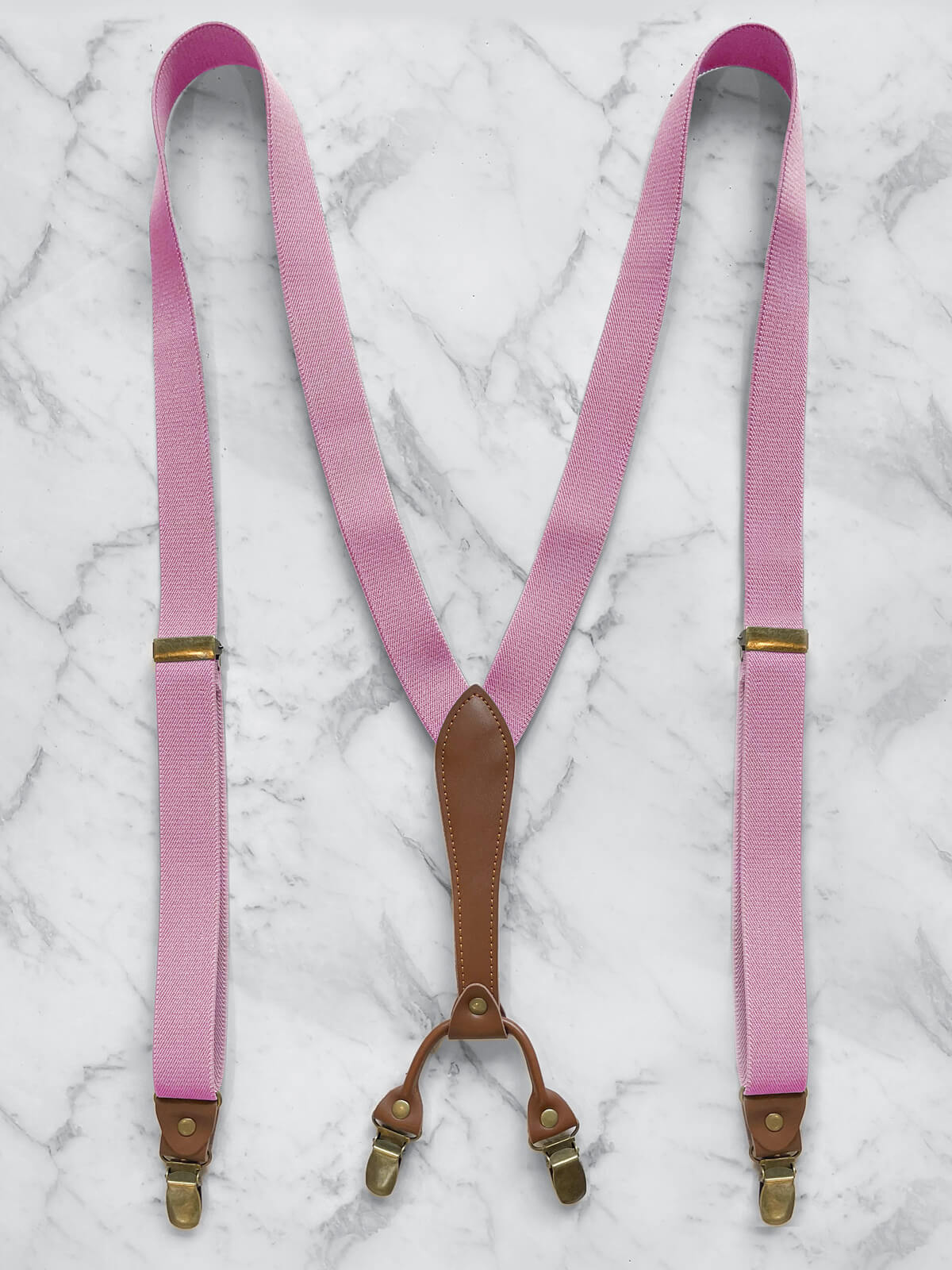 Pink Slimline Leather Trim Lightweight Suspenders Bowtie & Arrow