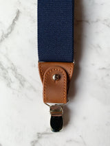 Navy Leather Trim Suspenders & Woollen Bow Tie Set