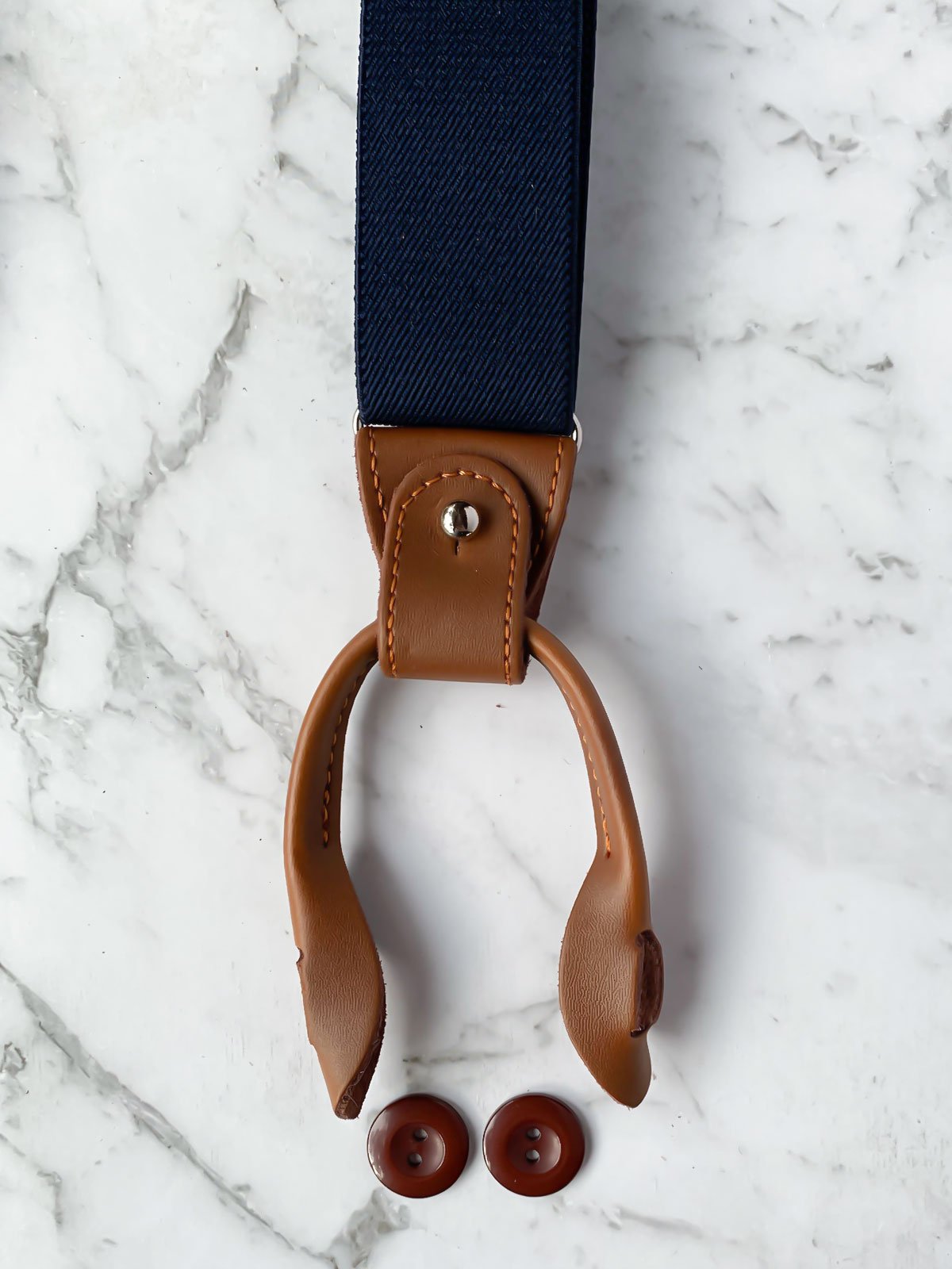 Navy Leather Trim Suspenders & Woollen Bow Tie Set