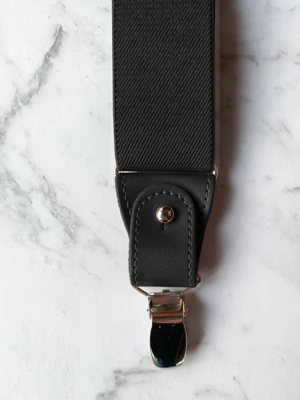 All Black Leather Trim Clip & Button Convertible Suspenders