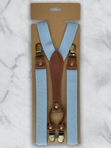 Baby Blue Slimline Leather Trim Lightweight Suspenders