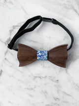 Kids Baby Blue Wooden Bow Tie, Suspenders & Animal Pin Set