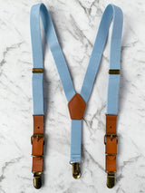 Kids Baby Blue Wooden Bow Tie, Suspenders & Animal Pin Set