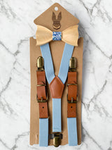 Kids Baby Blue Wooden Bow Tie, Suspenders & Animal Pin Set
