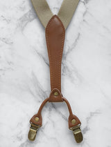 Beige Slimline Leather Trim Lightweight Suspenders