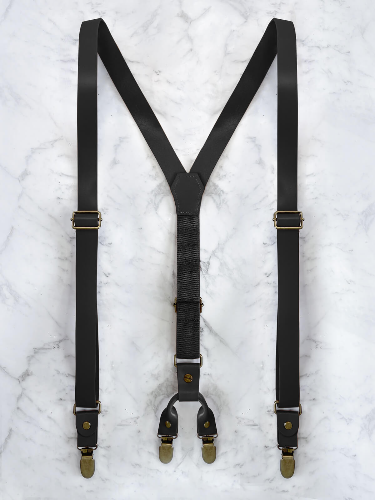 Full Leather Black Suspenders Bowtie & Arrow