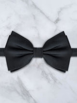 All Black Leather Trim Suspenders & Silk Bow Tie Set
