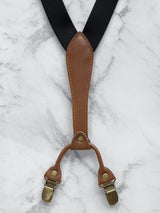 Black Slimline Leather Trim Lightweight Suspenders