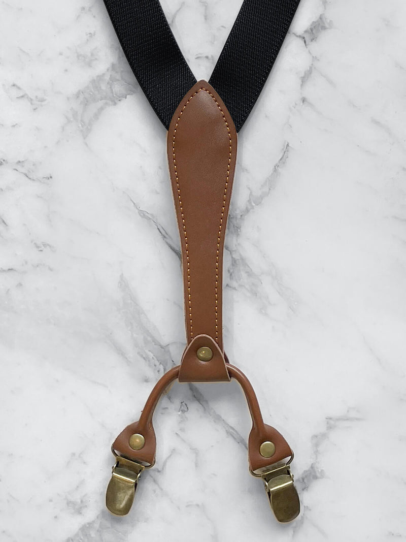 Black Slimline Leather Trim Lightweight Suspenders