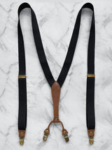 Black Slimline Leather Trim Lightweight Suspenders