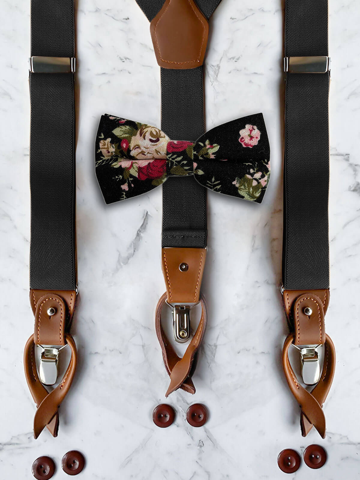 floral tie and suspenders