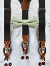 Black Leather Trim Suspenders & Woollen Bow Tie Set