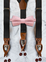Black Leather Trim Suspenders & Woollen Bow Tie Set