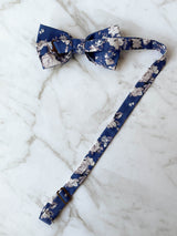 Blue Floral Cotton Bow Tie Set
