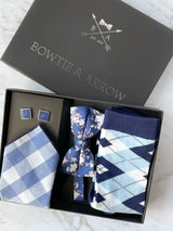 Blue Floral Cotton Bow Tie Set