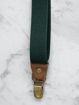 Bottle Green Slimline Leather Trim Lightweight Suspenders