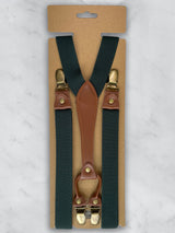 Bottle Green Slimline Leather Trim Lightweight Suspenders