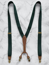 Bottle Green Slimline Leather Trim Lightweight Suspenders