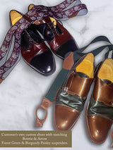 Forest Green Leather Trim Clip/Button Convertible Suspenders