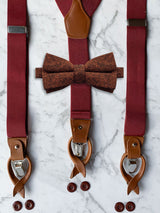 Burgundy Leather Trim Suspenders & Woollen Bow Tie Set