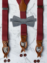 Burgundy Leather Trim Suspenders & Woollen Bow Tie Set